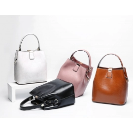 Autumn and winter new wax cow leather women's bag portable bucket bag versatile shoulder messenger bag